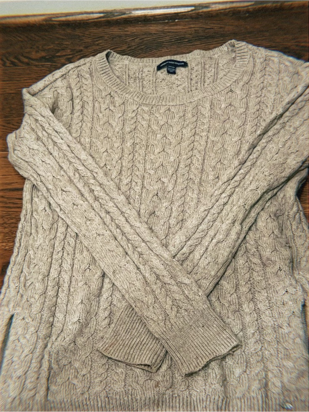 American Eagle Outfitters Heathered Taupe Cable Knit Sweater